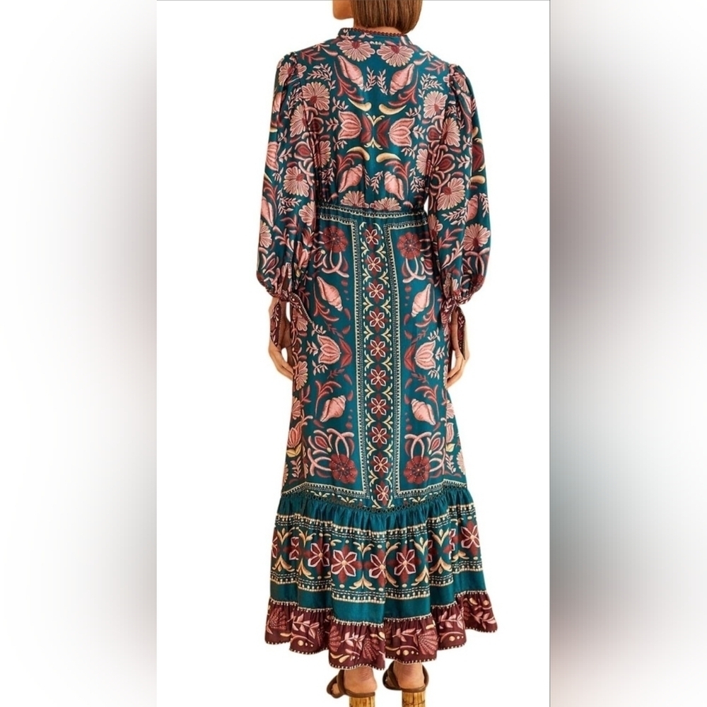 Farm Rio Seashell Tapestry Printed 3/4-Sleeve Maxi Dress Size XS - Picture 2 of 14